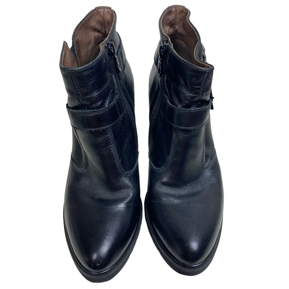 NeroGiardini Women 39 US 8.5 Black Leather Platform Buckle Ankle Boots Italy